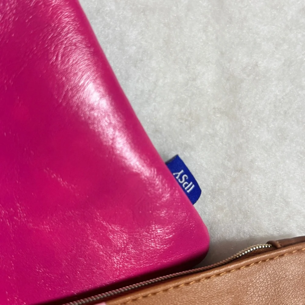 2pc Ipsy‎ Zipper Pouch Makeup Bags -Pink/Blue & Tan with Stripes.